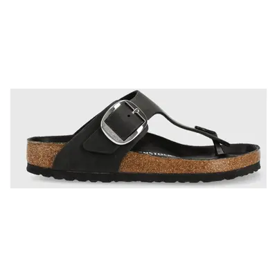 Kožené žabky Birkenstock Gizeh Big Buckle dámské, černá barva, na plochém podpatku, 1023334