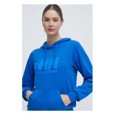 Bavlněná mikina Helly Hansen HH LOGO 2.0 dámská, modrá barva, s kapucí, s potiskem, 34460