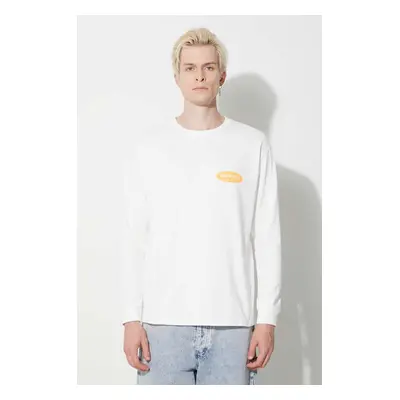 Bavlněné tričko s dlouhým rukávem Gramicci Original Freedom Oval Longsleeve Tee bílá barva, s po