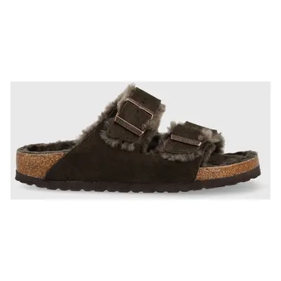 Semišové pantofle Birkenstock Arizona dámské, hnědá barva, 1020528