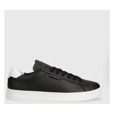 Kožené sneakers boty Tommy Jeans TJM LEATHER LOW CUPSOLE černá barva, EM0EM01374