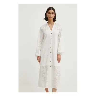 Bavlněné šaty Never Fully Dressed Jenna Shirt dress bílá barva, midi, NFDDR1349