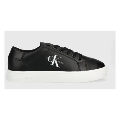 Kožené sneakers boty Calvin Klein Jeans CUPSOLE LACE UP LOW černá barva, YM0YM00491