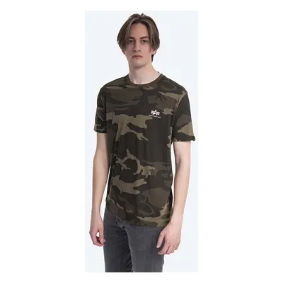 Bavlněné tričko Alpha Industries Backprint T Camo zelená barva, 128507C.239-green