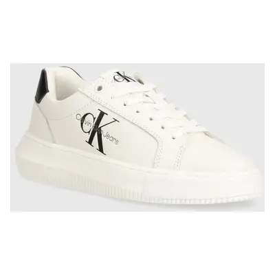 Kožené sneakers boty Calvin Klein Jeans CHUNKY CUPSOLE MONO LTH WN bílá barva, YW0YW00823