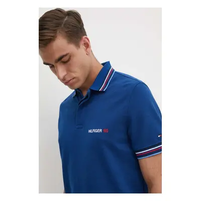 Polo tričko Tommy Hilfiger tmavomodrá barva, s aplikací, MW0MW34768