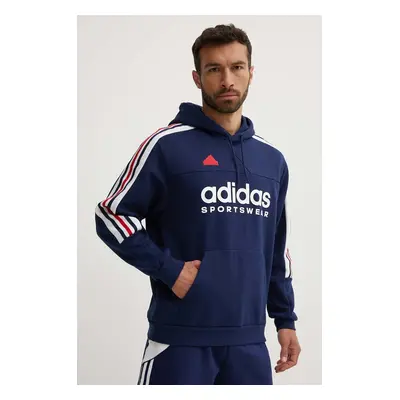 Mikina adidas Tiro pánská, tmavomodrá barva, s kapucí, s potiskem, IY4530