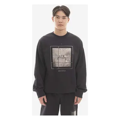 Bavlněná mikina A-COLD-WALL* Foil Grid Crewneck ACWMW075 BLACK pánská, černá barva, s potiskem