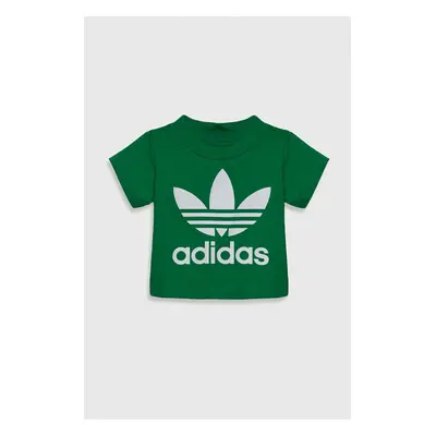 Dětské bavlněné tričko adidas Originals TREFOIL TEE zelená barva, s potiskem