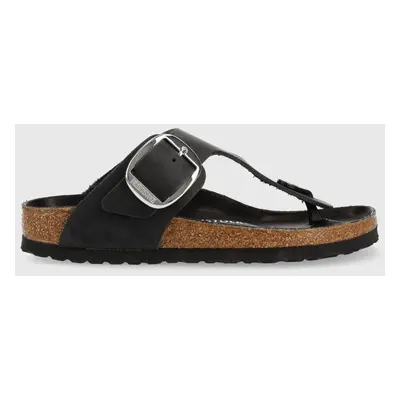 Kožené žabky Birkenstock Gizeh Big Buckle dámské, černá barva, na plochém podpatku, 1023337