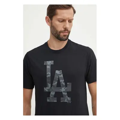 Bavlněné tričko 47 brand MLB Los Angeles Dodgers černá barva, s potiskem, BB012TEMECH608510JK