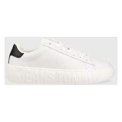 Kožené sneakers boty Tommy Jeans LEATHER OUTSOLE bílá barva, EM0EM01159