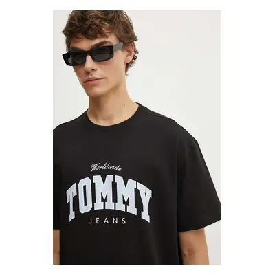 Bavlněné tričko Tommy Jeans černá barva, s potiskem