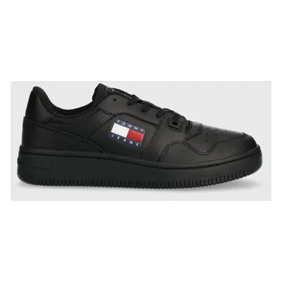 Kožené sneakers boty Tommy Jeans TJW RETRO BASKET ESS černá barva, EN0EN02505