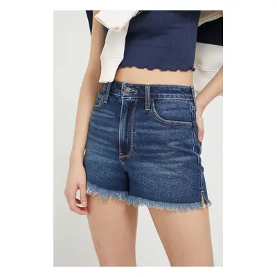 Džínové šortky Hollister Co. dámské, tmavomodrá barva, hladké, high waist