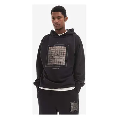 Bavlněná mikina A-COLD-WALL* Foil Grid Hoodie ACWMW074 BLACK pánská, černá barva, s kapucí, poti