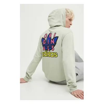 Bavlněná mikina adidas Originals Trefoil Hood 1 pánská, zelená barva, s kapucí, s potiskem, IM96