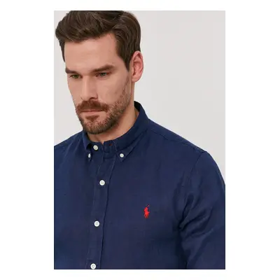 Košile Polo Ralph Lauren pánská, tmavomodrá barva, slim, s límečkem button-down, 710829443001