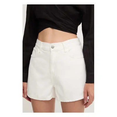 Džínové šortky Answear Lab dámské, bílá barva, hladké, high waist