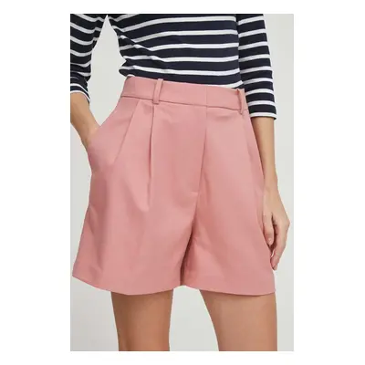 Kraťasy Tommy Hilfiger dámské, růžová barva, hladké, high waist, WW0WW41380