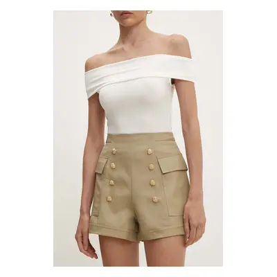 Kraťasy Answear Lab dámské, zelená barva, hladké, high waist