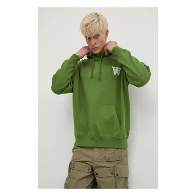 Bavlněná mikina Wood Wood Cass AA Moss Embroidery Hoodie pánská, zelená barva, s kapucí, s aplik