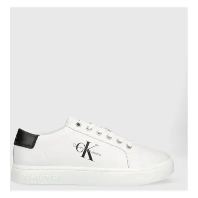 Kožené sneakers boty Calvin Klein Jeans CUPSOLE LACE UP LOW bílá barva, YM0YM00491