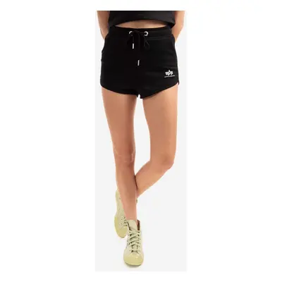 Kraťasy Alpha Industries Basic dámské, černá barva, s potiskem, medium waist, 116054.03-black