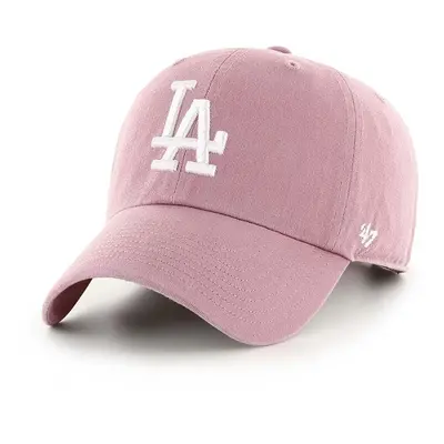 Bavlněná baseballová čepice 47 brand MLB Los Angeles Dodgers růžová barva, s aplikací, B-NLRGW12