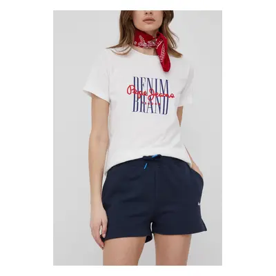 Bavlněné šortky Pepe Jeans Calista Short dámské, tmavomodrá barva, hladké, medium waist