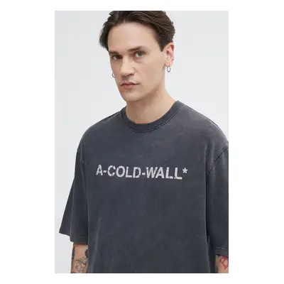 Bavlněné tričko A-COLD-WALL* Overdye Logo T-Shirt černá barva, s potiskem, ACWMTS186