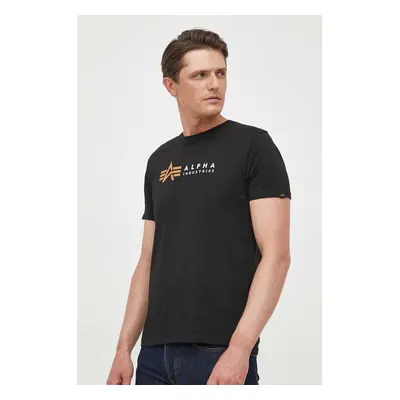 Bavlněné tričko Alpha Industries Alpha Label T 118502 03 černá barva, s potiskem, 118502.03-blac