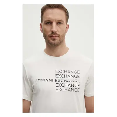 Bavlněné tričko Armani Exchange béžová barva, s potiskem, 3DZTAC ZJ9TZ