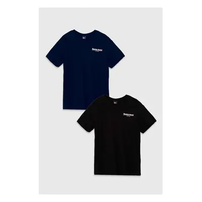 Bavlněné tričko Tommy Jeans 2-pack černá barva, s potiskem, DM0DM18975