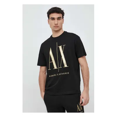 Bavlněné tričko Armani Exchange černá barva, s aplikací, 8NZTPQ ZJH4Z