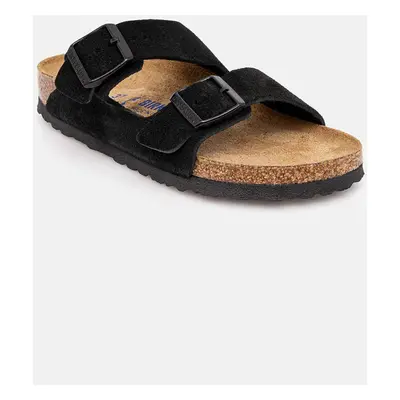 Semišové pantofle Birkenstock Arizona SFB dámské, černá barva, 951323