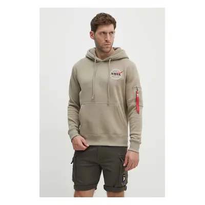 Mikina Alpha Industries NASA Orbit Hoody pánská, béžová barva, s kapucí, s aplikací, 146339