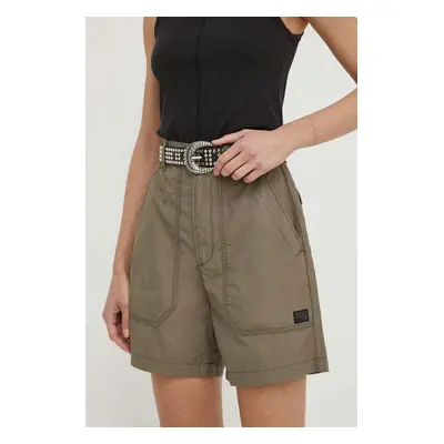 Bavlněné šortky G-Star Raw hnědá barva, hladké, high waist