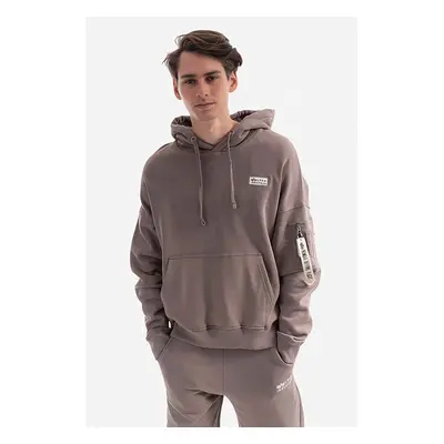 Bavlněná mikina Alpha Industries Organics OS Hoody pánská, hnědá barva, s kapucí, hladká, 118349