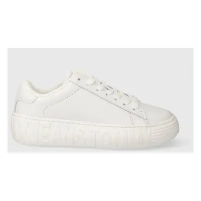 Kožené sneakers boty Tommy Jeans TJW LEATHER CUPSOLE ESS bílá barva, EN0EN02507