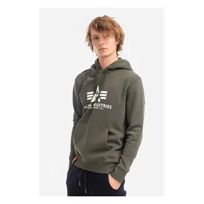 Mikina Alpha Industries Basic Hoody pánská, zelená barva, s kapucí, s potiskem, 178312.142