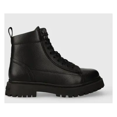 Kožené trapery Tommy Jeans TJM WARM LINING BOOT pánské, černá barva, EM0EM01274