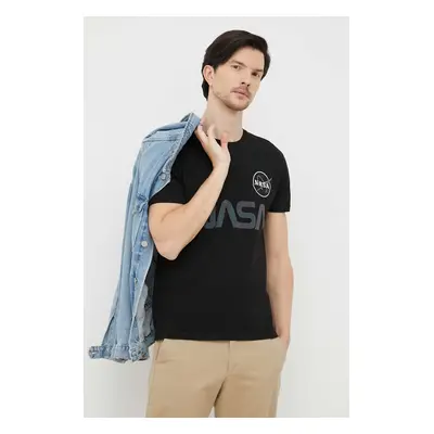 Bavlněné tričko Alpha Industries černá barva, s potiskem, 178501RR.03-Black