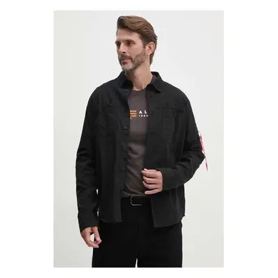 Bavlněná košile Alpha Industries černá barva, regular, s klasickým límcem