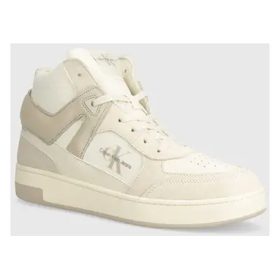 Sneakers boty Calvin Klein Jeans BASKET CUP MID LACEUP LTH ML MTR béžová barva, YM0YM00995