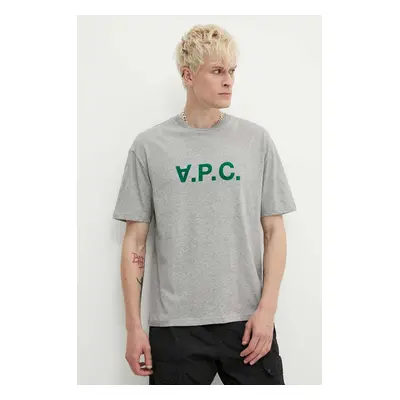 Bavlněné tričko A.P.C. T-Shirt River šedá barva, s potiskem, COFDW.H26324.PLB