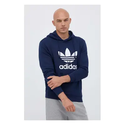 Bavlněná mikina adidas Originals pánská, tmavomodrá barva, s kapucí, s potiskem