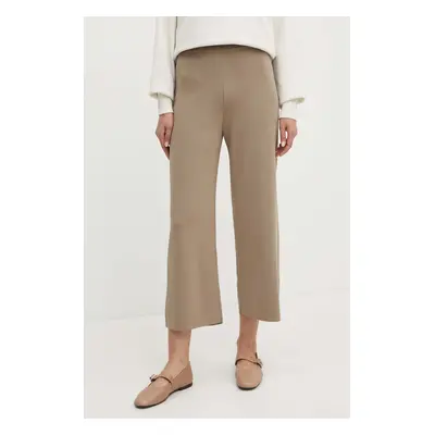 Kalhoty Max Mara Leisure dámské, béžová barva, jednoduché, high waist, 2426336017600