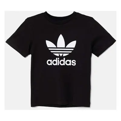 Dětské tričko adidas Originals TREFOIL TEE černá barva, s potiskem, IY7421