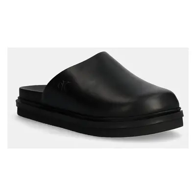 Kožené pantofle Calvin Klein Jeans HOME CLOG LTH pánské, černá barva, YM0YM01181